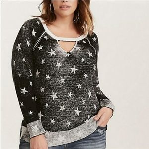 Torrid Black Star Print Raglan Cutout Sweater